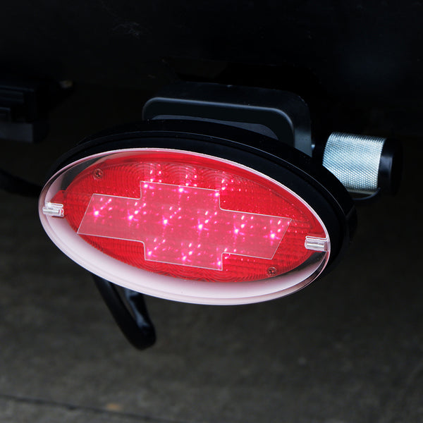 Novelty Tow Bar / Trailer Hitch Cover Red Oval Brake Light Chevvy Logo Tow Bars & Winches