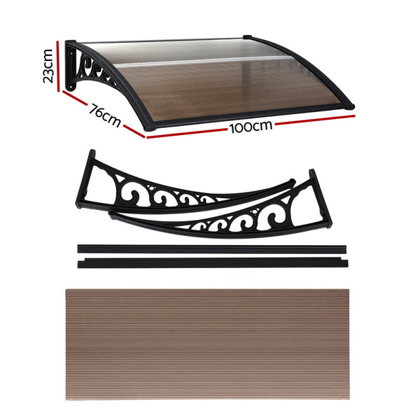 Instahut Door Awning 0.8M X 1M Brown Uv & Rain Resistant Awning & Canopy Parts