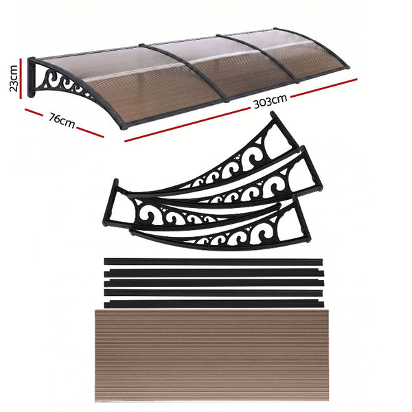 Instahut Brown Window Door Awning 0.8M X 3M Awning & Canopy Parts