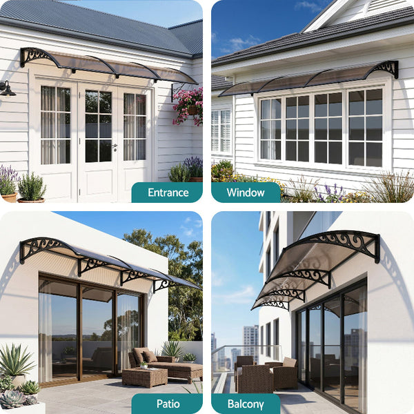 Instahut Brown Window Door Awning 0.8M X 3M Awning & Canopy Parts