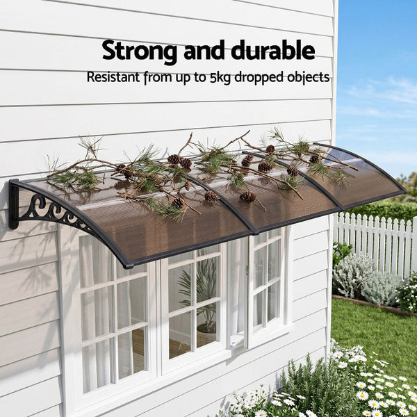 Instahut Brown Window Door Awning 0.8M X 3M Awning & Canopy Parts