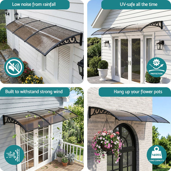 Instahut Brown Window Door Awning 0.8M X 3M Awning & Canopy Parts