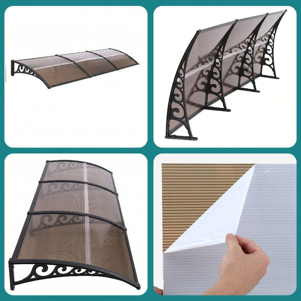 Instahut Brown Window Door Awning 0.8M X 3M Awning & Canopy Parts