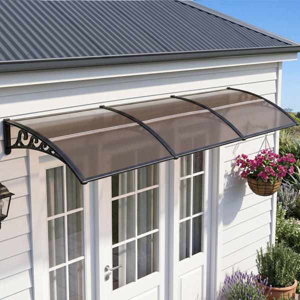 Instahut Brown Window Door Awning 0.8M X 3M Awning & Canopy Parts