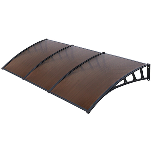 Instahut Door Awning Canopy 1.5Mx3m Brown Sheet Black Plastic Frame Awning & Canopy Parts