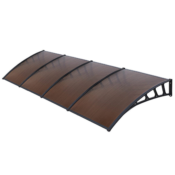 Instahut Door Awning Canopy 1.5Mx4m Brown Sheet Black Plastic Frame Awning & Canopy Parts