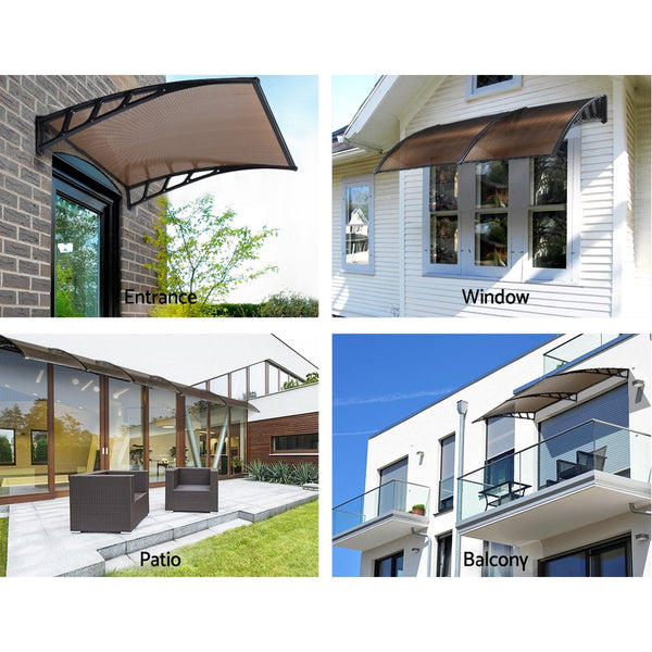 Instahut Door Awning Canopy 1.5Mx4m Brown Sheet Black Plastic Frame Awning & Canopy Parts
