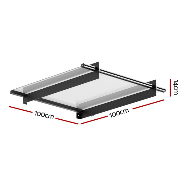 Instahut Door Awning Canopy 1Mx1m Flat Transparent Sheet Metal Frame Awning & Canopy Parts