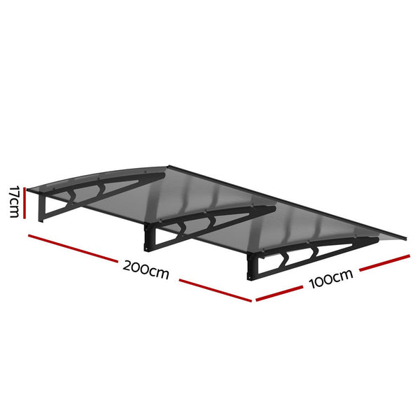 Instahut Door Awning Canopy 1Mx2m Grey Solid Sheet Metal Frame Awning & Canopy Parts