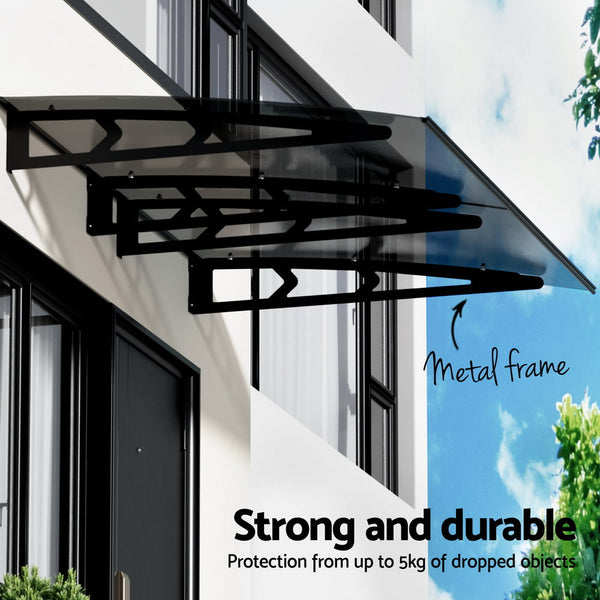 Instahut Door Awning Canopy 1Mx2m Grey Solid Sheet Metal Frame Awning & Canopy Parts