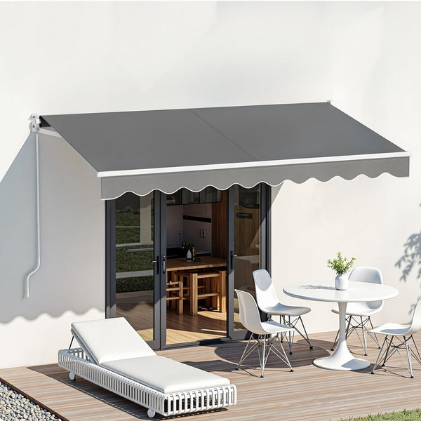 Instahut Retractable Folding Arm Awning Manual Sunshade 3M X 2M Grey Awning & Canopy Parts