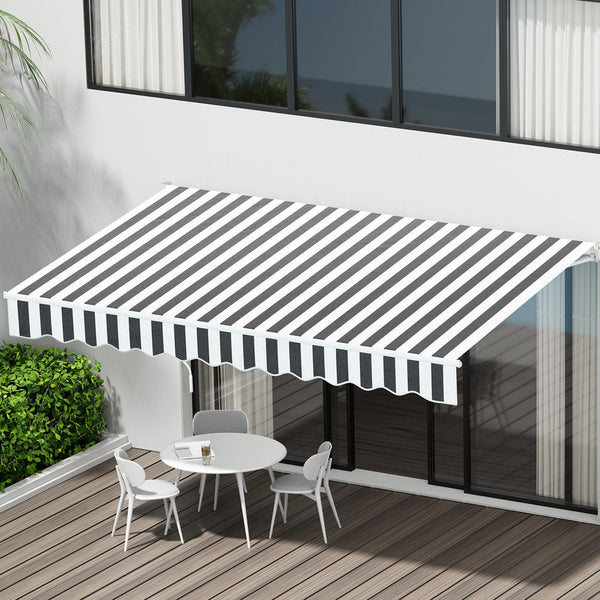 Instahut Retractable Folding Arm Awning Manual Sunshade 4Mx3m Grey White Awning & Canopy Parts