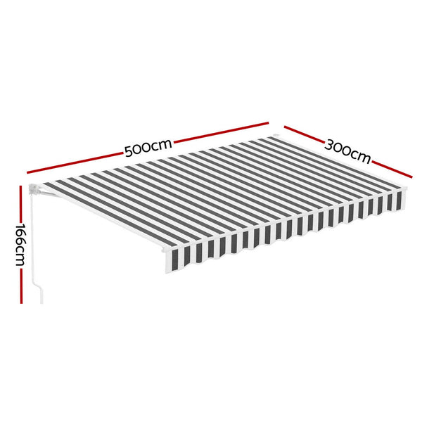 Instahut Retractable Folding Arm Awning Manual Sunshade 5Mx3m Grey White Awning & Canopy Parts