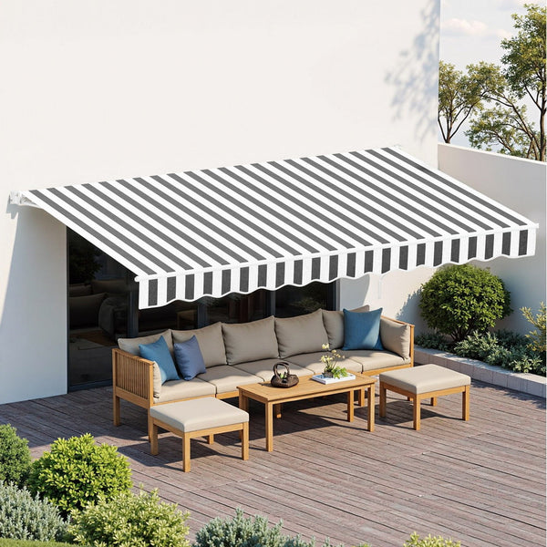 Instahut Retractable Folding Arm Awning Manual Sunshade 5Mx3m Grey White Awning & Canopy Parts