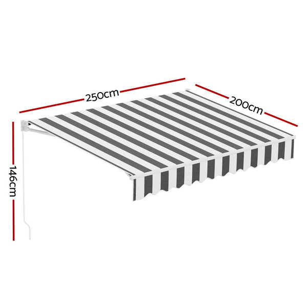Instahut Retractable Folding Arm Awning Motorised Sunshade 2.5Mx2m Grey White Awning & Canopy Parts