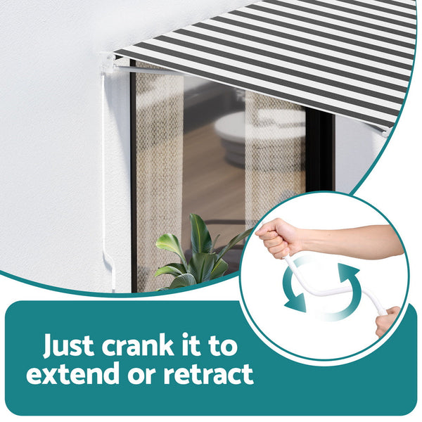 Instahut Retractable Folding Arm Awning Motorised Sunshade 2.5Mx2m Grey White Awning & Canopy Parts