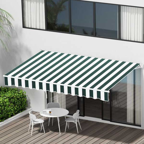 Instahut Retractable Folding Arm Awning Motorised Sunshade 3Mx2.5M Green White Awning & Canopy Parts
