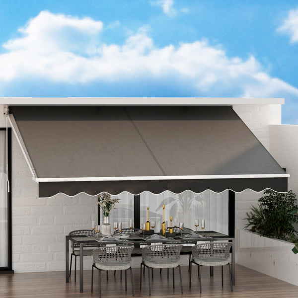 Instahut Retractable Folding Arm Awning Motorised Sunshade 4Mx2.5M Grey Awning & Canopy Parts