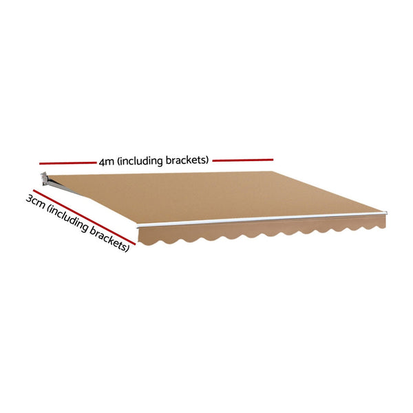 Instahut Retractable Folding Arm Awning Motorised Sunshade 4Mx3m Beige Awning & Canopy Parts