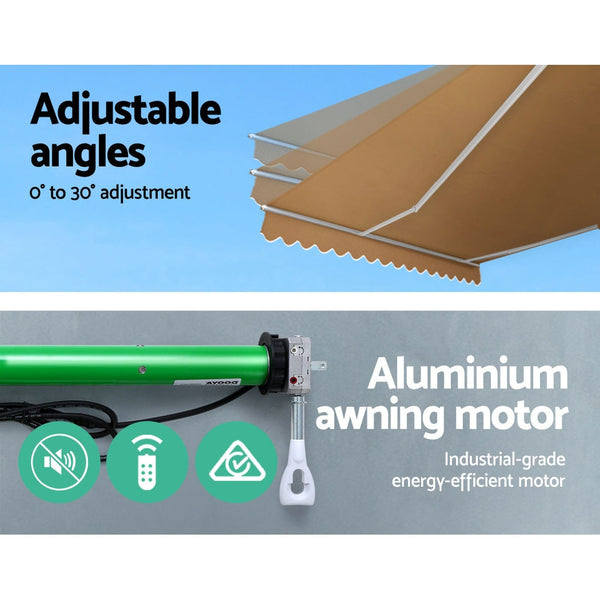Instahut Retractable Folding Arm Awning Motorised Sunshade 4Mx3m Beige Awning & Canopy Parts