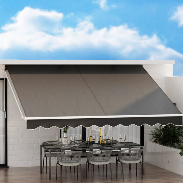 Instahut Retractable Folding Arm Awning Motorised Sunshade 4Mx3m Grey Awning & Canopy Parts