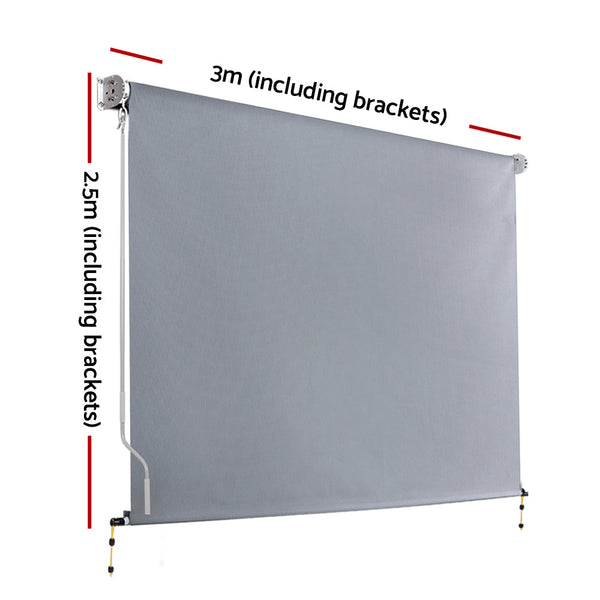 Instahut 3X2.5M Outdoor Blinds Awning Roll Down Screen Fabric Window Shade Grey Awning & Canopy Parts