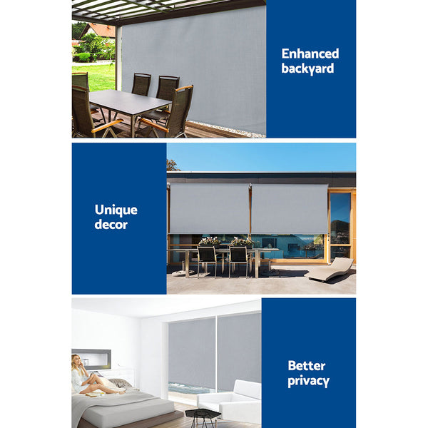 Instahut 3X2.5M Outdoor Blinds Awning Roll Down Screen Fabric Window Shade Grey Awning & Canopy Parts
