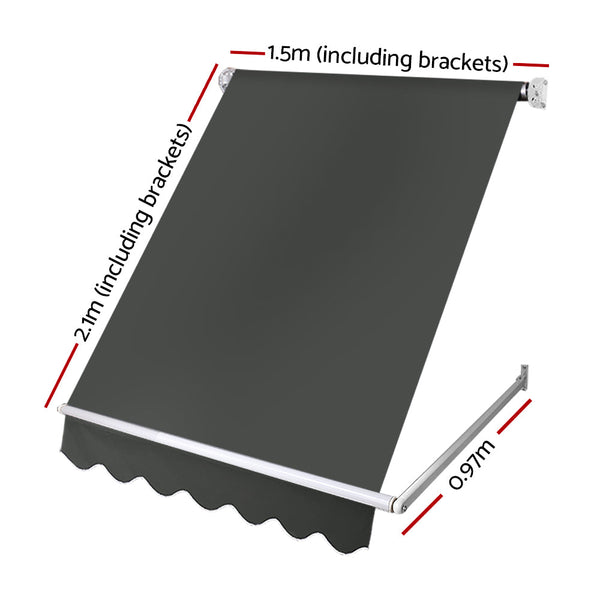 Instahut Window Fixed Pivot Arm Awning Outdoor Blinds Retractable Canopy1.5X2.1M Awning & Canopy Parts