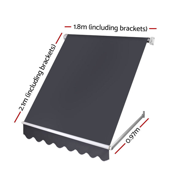 Instahut Fixed Pivot Arm Awning Outdoor Blinds Retractable Canopy1.8X2.1M Awning & Canopy Parts