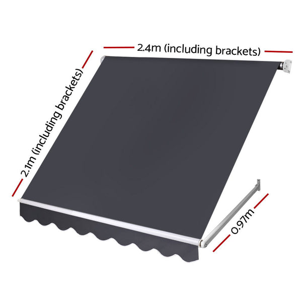 Instahut Fixed Pivot Arm Awning Outdoor Blinds Retractable Patio 2.4X2.1M Awning & Canopy Parts