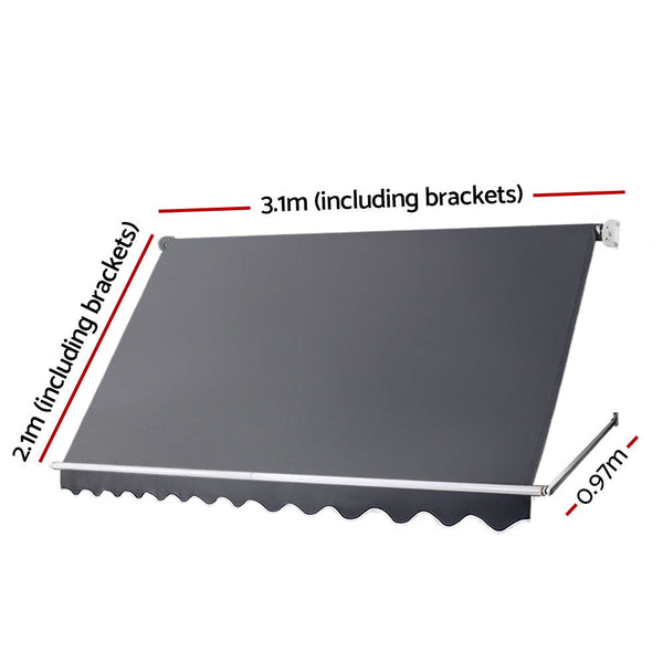 Instahut Window Fixed Pivot Arm Awning Outdoor Blinds Retractable Canopy3.1X2.1M Awning & Canopy Parts