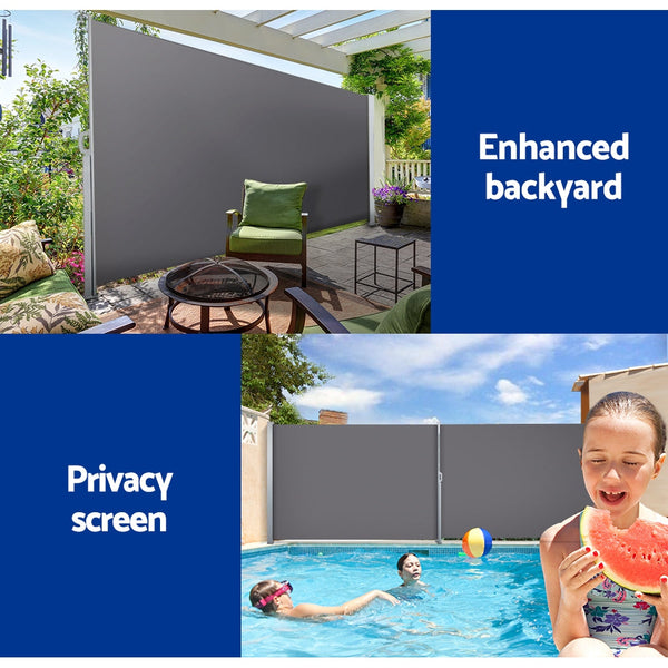 Instahut Side Awning Sun Shade Outdoor Blinds Retractable Screen 1.4X3m Gr Awning & Canopy Parts