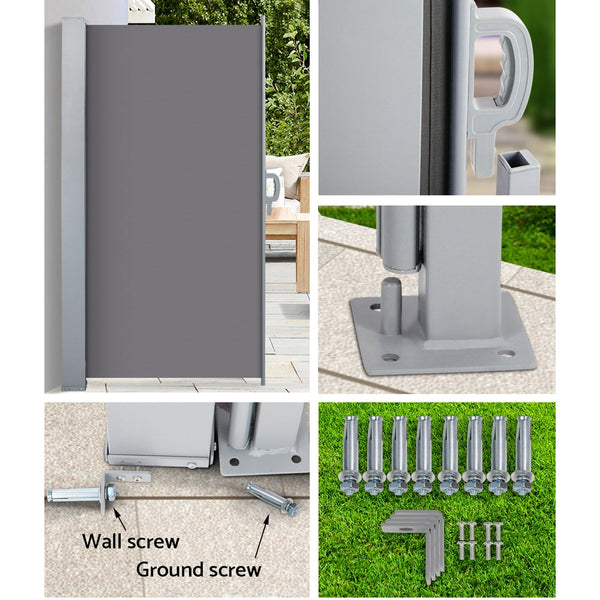 Instahut Side Awning Sun Shade Outdoor Blinds Retractable Screen 1.4X3m Gr Awning & Canopy Parts