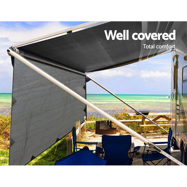 Caravan Privacy Screen Roll Out Awning 3.4X1.95M End Wall Side Sun Shade Grey Awnings
