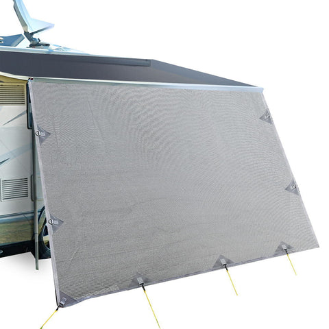 Caravan Privacy Screen Roll Out Awning 3.7X1.95M End Wall Side Sun Shade Grey Awnings