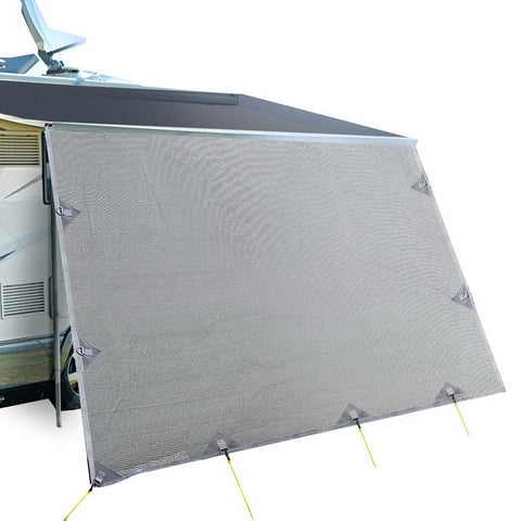 Caravan Privacy Screen Roll Out Awning 4.3X1.95M End Wall Side Sun Shade Grey Awnings