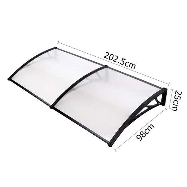 Instahut Door Awning Canopy 1Mx2m Transparent Sheet Black Plastic Frame Awning & Canopy Parts