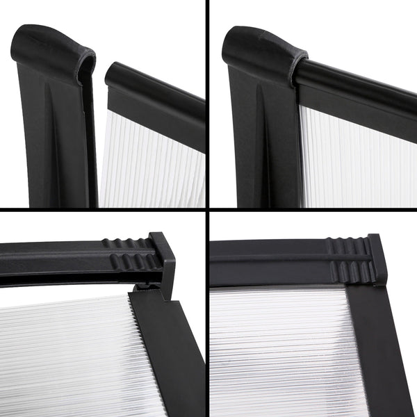 Instahut Door Awning Canopy 1Mx2m Transparent Sheet Black Plastic Frame Awning & Canopy Parts