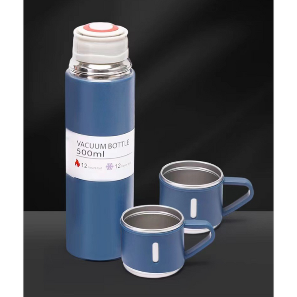 A Cup Of Three Lid Vacuum Flask Portable Fashion Gift Box Set Stainless Steel Water Bottles & Vacuum Flasks