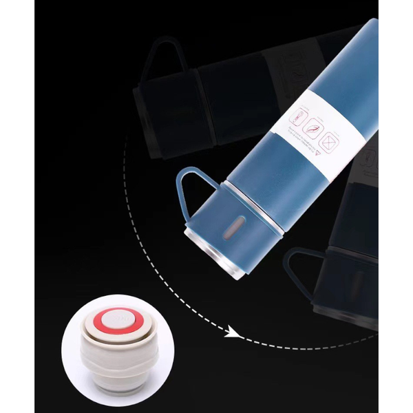 A Cup Of Three Lid Vacuum Flask Portable Fashion Gift Box Set Stainless Steel Water Bottles & Vacuum Flasks