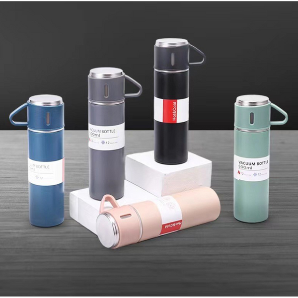 A Cup Of Three Lid Vacuum Flask Portable Fashion Gift Box Set Stainless Steel Water Bottles & Vacuum Flasks
