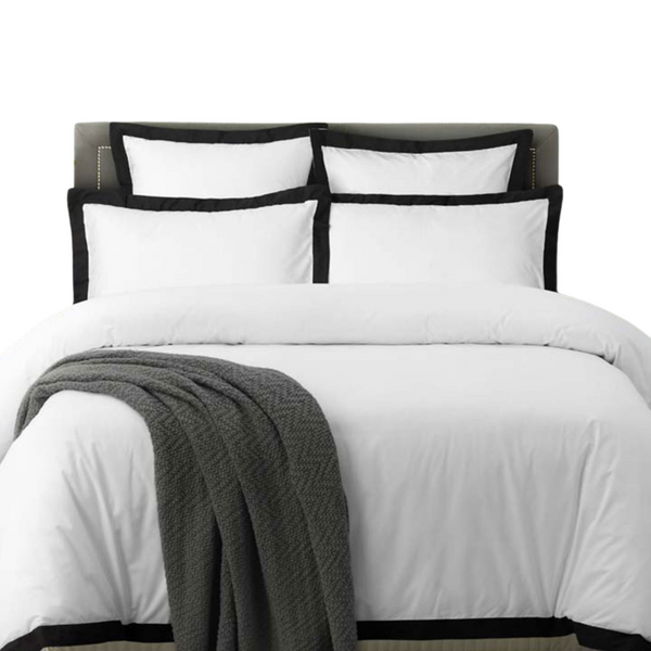 Accessorize White/Black Tailored Hotel Deluxe Cotton Quilt Cover Set Queen Quilt Covers
