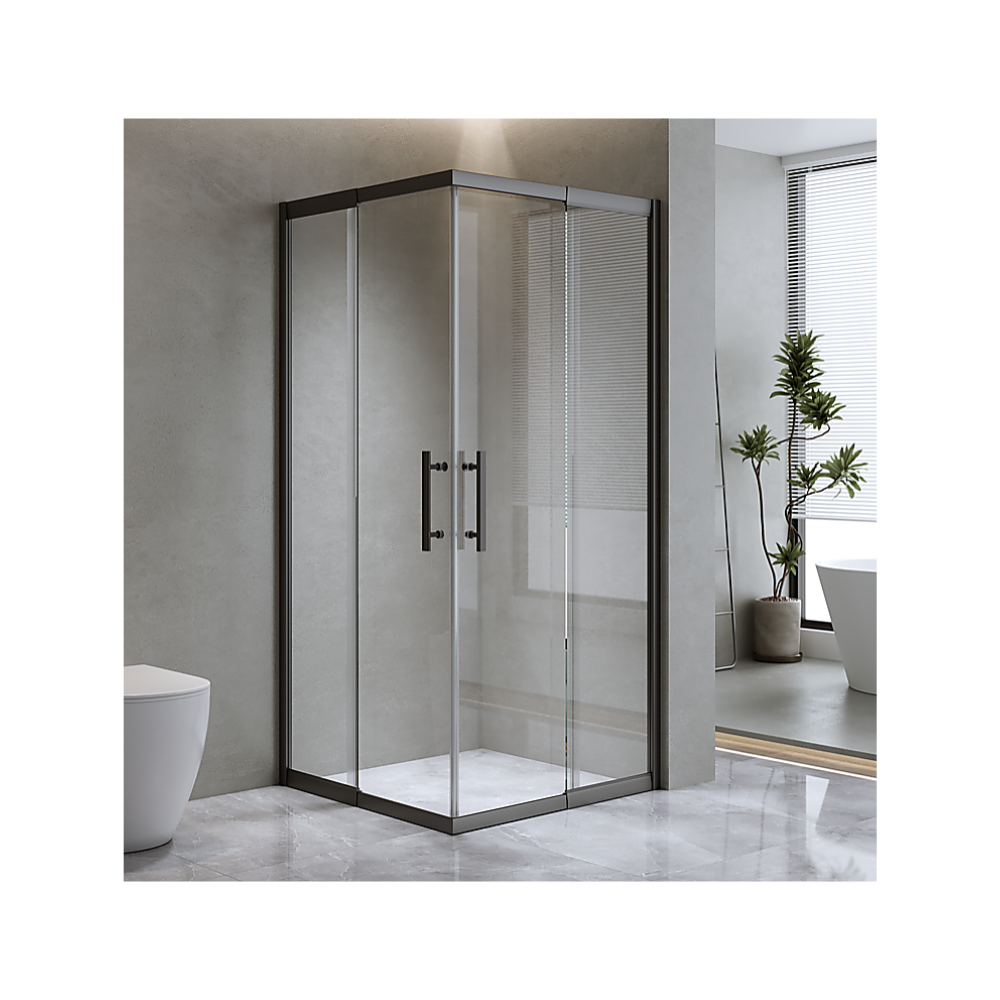 Della Francesca 1100X1200mm Double Sliding Door Glass Shower Screen In Black Shower Doors