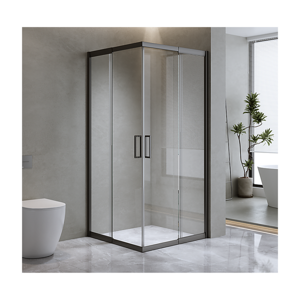 Della Francesca 1100X1200mm Double Sliding Door Glass Shower Screen In Black Shower Doors