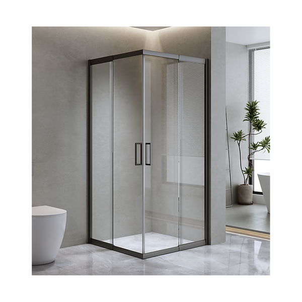 Della Francesca 1200X1200mm Double Sliding Door Glass Shower Screen In Black Shower Doors