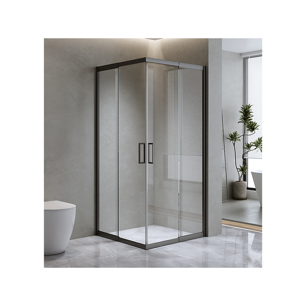 Della Francesca 1200X1200mm Double Sliding Door Glass Shower Screen In Black Shower Doors
