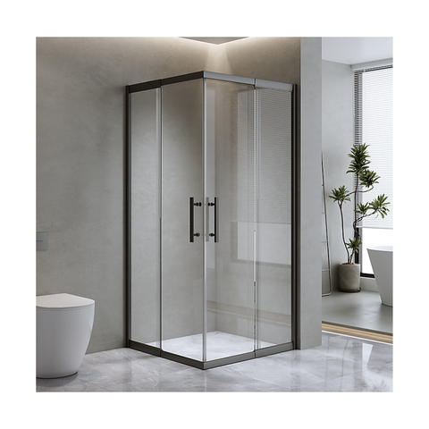 Della Francesca 1200X1200mm Double Sliding Door Glass Shower Screen In Black Shower Doors