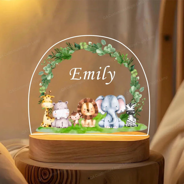 Personalized Little One Birth Night Light Custom Name Animal Giraffe Lion Gift Lamp For Bedroom Night Lights
