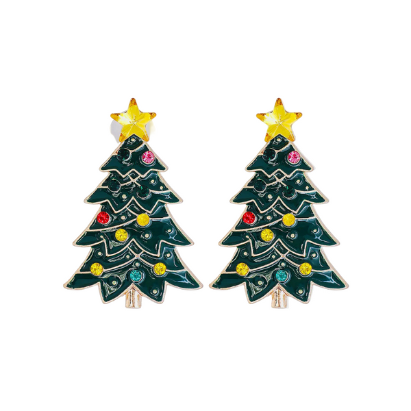 Alloy Inlaid Rhinestone Christmas Tree Earrings