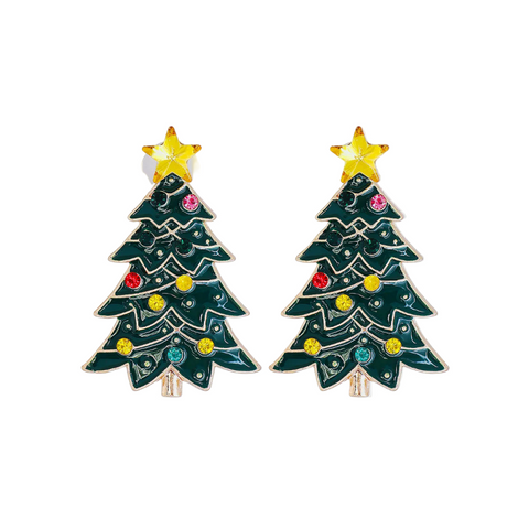 Alloy Inlaid Rhinestone Christmas Tree Earrings